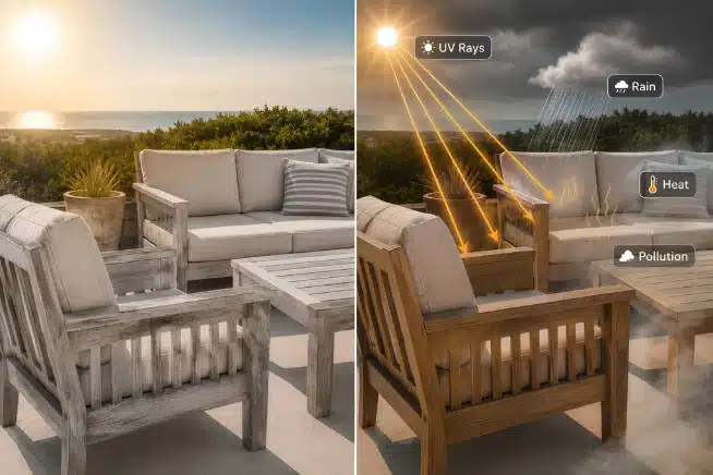 Sun damage causing faded outdoor furniture due to UV exposure